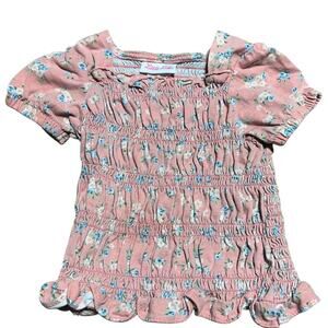 Little Lass size 2T pink floral smock top with puff sleeves